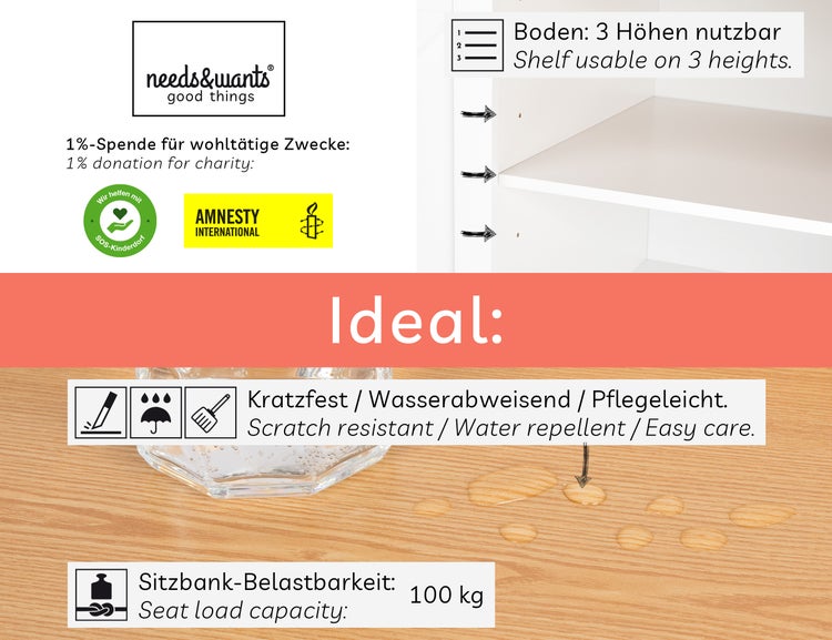 needs&wants® Katzenschrank groß für Katzentoilette XXL aus Holz mit Schuhschrank Sitzkommode, Katzenklo-Schrank Kommode, Design Katzenhaus Toilette Klo, weiß braun