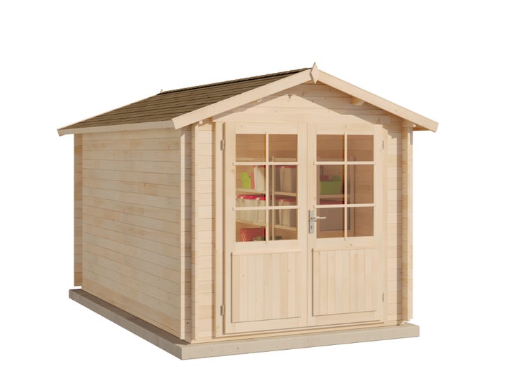 Holzgartenhaus mit Doppeltür und Fenstern