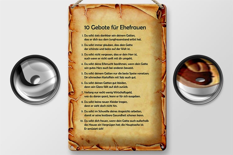 Blechschild Spruch 20x30cm 10 Gebote für Ehefrauen