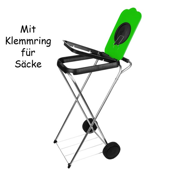 BigDean Müllsackständer SwingFix GRÜN 120L - Müllbeutelhalter Blauer Gelber Sack Ständer Mülleimer Müllbeutelständer Müllsackhalter mit Rollen & Flascheneinwurf