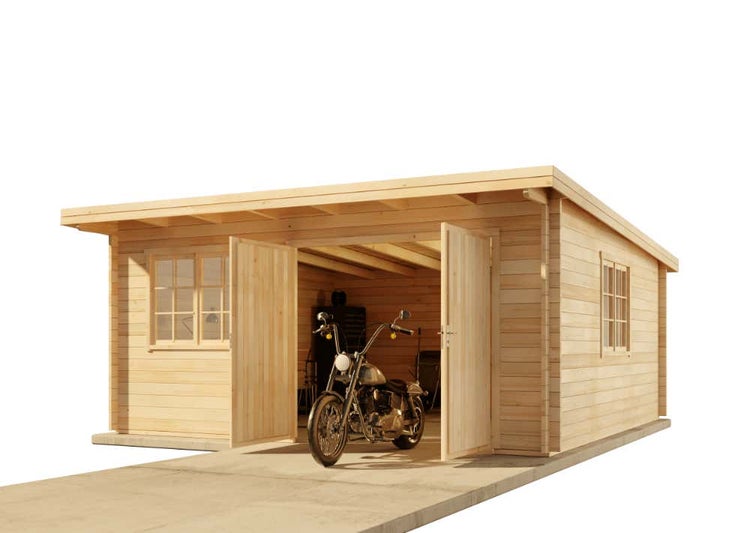 Alpholz Einzelgarage 44-C Garage aus Holz, Unterstellplatz mit 44 mm Wandstärke, Fertiggarage mit Montagematerial, Naturbelassen 5,1x5,3m