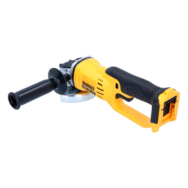 Akku-Winkelschleifer von DeWalt mit 18 Volt Lithium-Ionen-Technologie und Seitengriff.