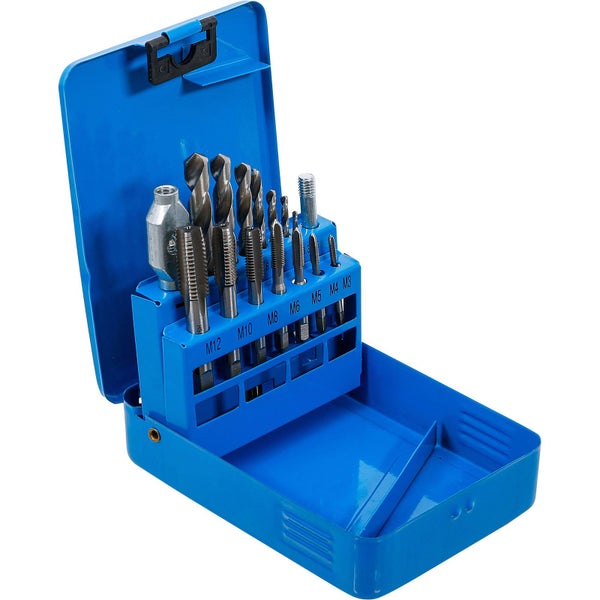Bohrer- und Gewindeschneider-Set in blauem Koffer