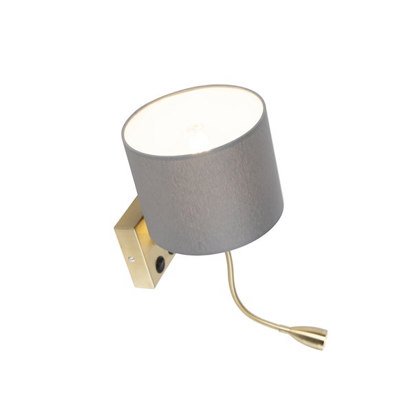 Wandleuchte mit Leselampe, Stoffschirm und flexibler Lesearm