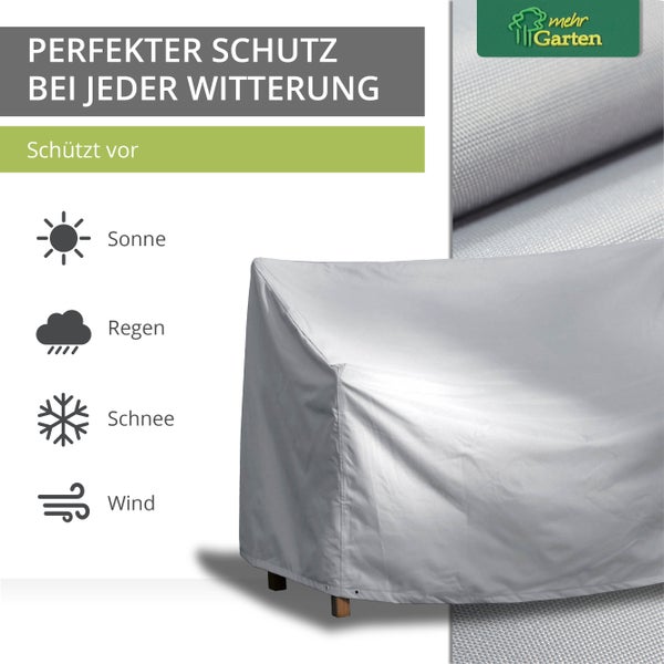 Mehr Garten - Premium PROTECT Gartenbank-Abdeckung, 3-Sitzer, 163(B) x 70(T) x 63/86(H) cm I Gartenmöbel-Schutzhülle wasserdicht, UV-beständig, atmungsaktiv, robustes Gewebe I Taupe/Hellgrau