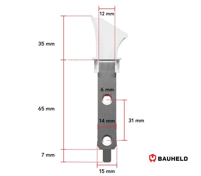 Technische Zeichnung eines Montageteils mit Maßangaben