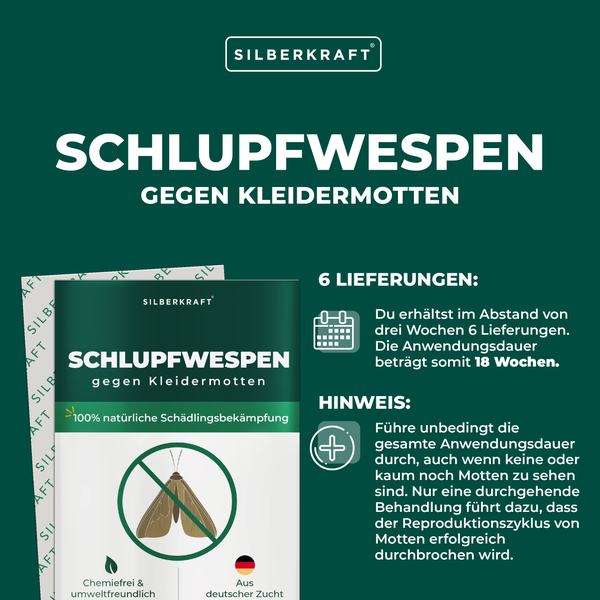 Schlupfwespen gegen Kleidermotten 6 Lieferungen je 10 Karten (60 Karten gesamt)