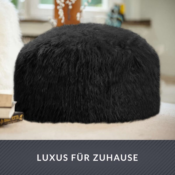 Green Bean runder Sitzpouf Felloptik in 3 Farben - Sitzhocker mit Füllung - Maße 45 x 25 cm - perfekte Ergänzung zum Sitzsack - Sitzwürfel Sitzkissen Hocker Sitzhocker Schwarz