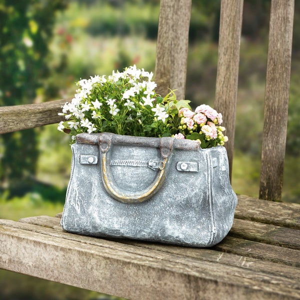 FRANK FLECHTWAREN | Pflanzer Handtasche, 28 x 18,5 x 16,5 cm , FIBERGLAS