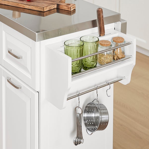 Küchenwagen mit Auszug, Gläsern und Küchenutensilien