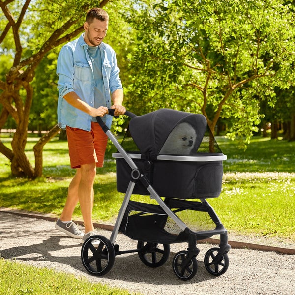 PawHut Hundewagen, 83L x 58B x 102H cm, Oxford-Gewebe, Aluminium, Schwarz