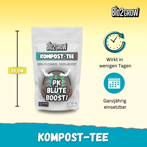 Bio2Grow Kompost-Tee Blütedünger 550 Gramm – Bio-Dünger für kräftige Blüte & bessere Ernte – Fördert gesunde Pflanzen, intensivere Blüte & schützt vor Krankheiten – 100% natürlich & nachhaltig