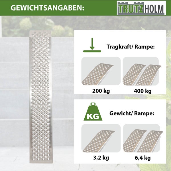 TRUTZHOLM 1 x Alu Auffahrrampe 150 x 21,5 cm 200 kg rutschhemmend starr Fahrradrampe Verladerampe
