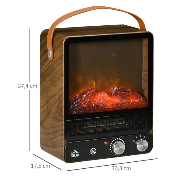 HOMCOM Elektrokamin mit Flammeneffekt, Griff, 750/1500W, mit Überhitzungsschutz für Wohnzimmer & Innenräume, 35L x 26B x 33,5H cm, ABS, PC, Stahl, gehärtetes Glas, Gelb+Grün