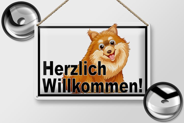 Blechschild Spruch 30x20cm Herzlich Willkommen Hund