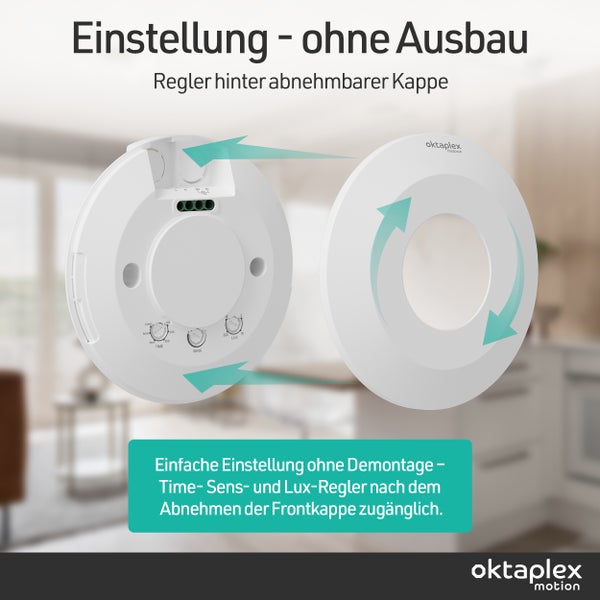 Bewegungsmelder mit abnehmbarer Kappe zur einfachen Einstellung von Zeit, Sensor und Lux