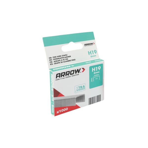 Arrow H19 Feindrahtklammern 6 Millimeter, 1000 Stück, extra starke Ausführung.