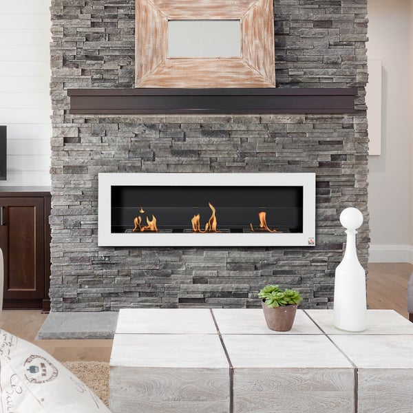 HOMCOM, Ethanol-Kamin, Bio-Ethanol-Brenner, 120B x 15T x 40H cm, Stahl, Weiß