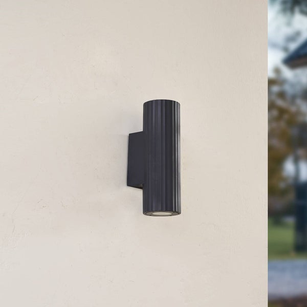 Lindby Beton Wandleuchte außen Christa (spritzwassergeschützt (Modern) in Schwarz aus, (2 flammig GU10) - Außenwandleuchten Wandlampe Led Außenlampe Outdoor für Außenwand/Hauswand
