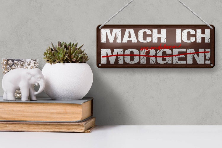 Blechschild Spruch 27x10cm Mach ich morgen durchgestrichen irgendwann