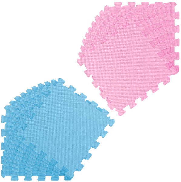 Puzzlematten-Set aus Schaumstoff für Kinder, in Rosa und Blau, mit ineinandergreifenden Rändern und strukturierter Oberfläche.
