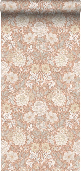 Borastapeter Tapete Blumenmuster im Jugendstil Terrakotta - 53 cm x 10.05 m - 660398