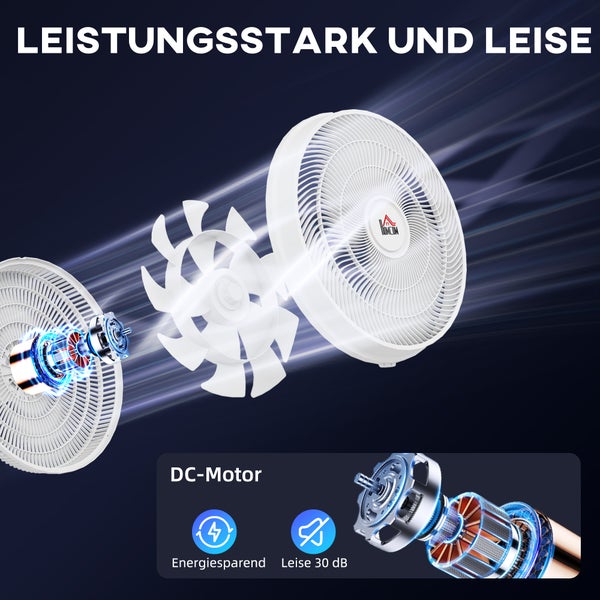HOMCOM Standventilator leise mit Fernbedienung, Ventilator mit 12 Geschwindigkeitsstufen, Timer, Neigung & Oszillation einstellbar, Schlafmodi, Weiß