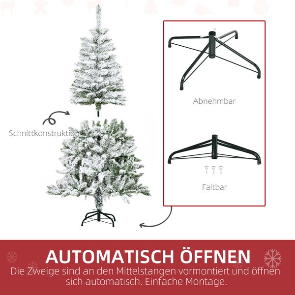 HOMCOM Künstlicher Weihnachtsbaum, 150 cm Kunstkiefer mit Kunstschnee, mit 358 Astspitzen faltbar Standfuß, für Weihnachtsfest, Indoor, Grün+Weiß
