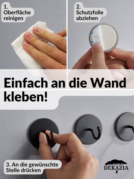 DEKAZIA® Garderobenhaken Vintage | Kleiderhaken schwarz | Wandhaken schwarz | Klebehaken schwarz Haken selbstklebend Klebehaken Bad Handtuchhaken Küchenhaken selbstklebende Haken rund rustikal