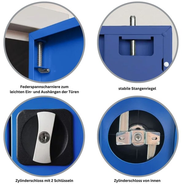 PROREGAL Stahlschrank Bee 5 Fachböden HxBxT 195 x 92 x 60 cm Verzinktes & Verstärktes Fachbodenmaterial Grau & Blau