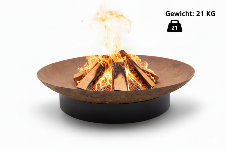 The Favilla SILIA Feuerkorb aus Cortenstahl mit schwarzem Sockel – Design-Feuerstelle 81×81×20 cm – moderne Feuerschale für Garten, Terrasse & Balkon – Outdoor Feuerbecken