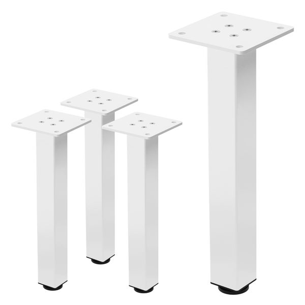 ML-Design 4er Set Tischbeine I-Design 30 cm, Weiß glänzend, aus pulverbeschichtetem Stahl, eckig, Profil 4x4 cm, Höhenverstellbare Möbelfüße 1-4 cm, Möbelbeine für Couchtische, Bänke, Sideboards