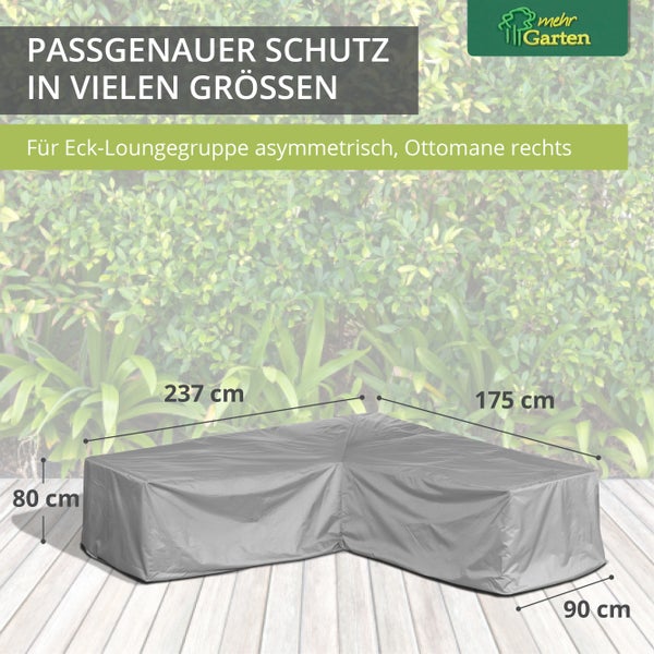 Mehr Garten - Premium PROTECT Eck-Lounge-Abdeckung asymmetrisch Ottomane rechts, 237(B)x175(T)x80(H) cm I Schutzhülle wasserdicht, UV-beständig, atmungsaktiv, Gewebe I Taupe/Hellgrau