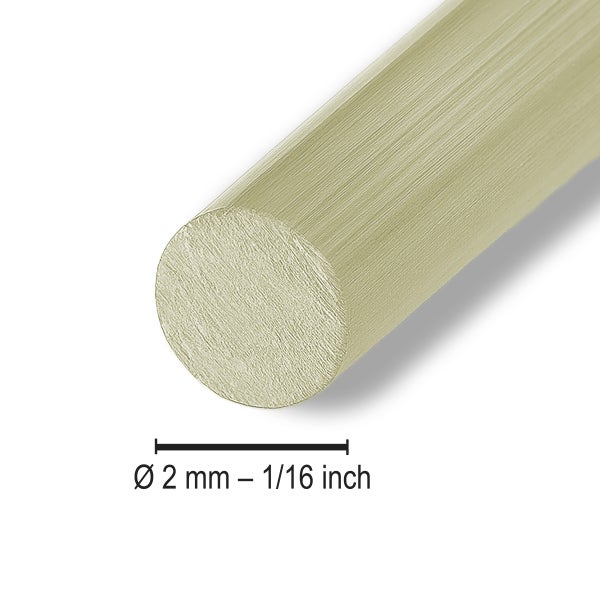 Rundstab mit einem Durchmesser von 2 Millimeter oder 1/16 Zoll.
