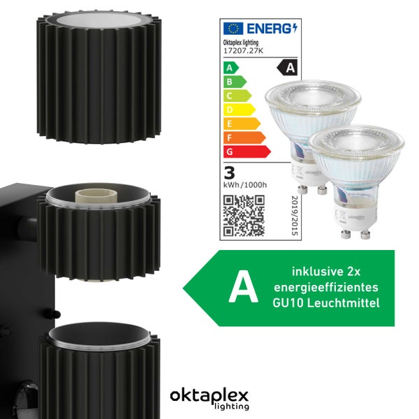 Oktaplex Para Außenlampe mit Bewegungsmelder 2x GU10 Warmweiß Schwarz