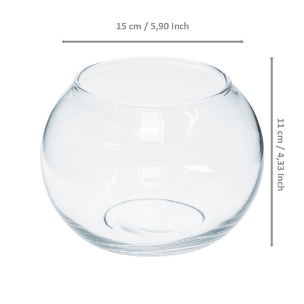 Runde Glasschale aus Klarglas mit einem Durchmesser von 15 Zentimetern und einer Höhe von 11 Zentimetern.