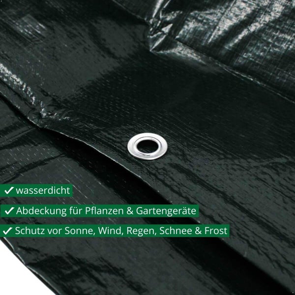 Wasserdichte Gewebeplane mit Metallöse zum Schutz von Pflanzen und Gartengeräten vor Sonne, Wind, Regen, Schnee und Frost.
