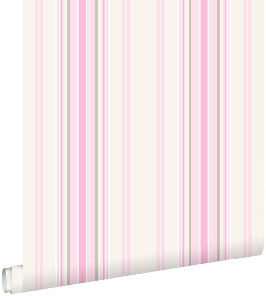 ESTAhome Tapete Streifen Hellrosa und Beige - 53 cm x 10.05 m - 138806