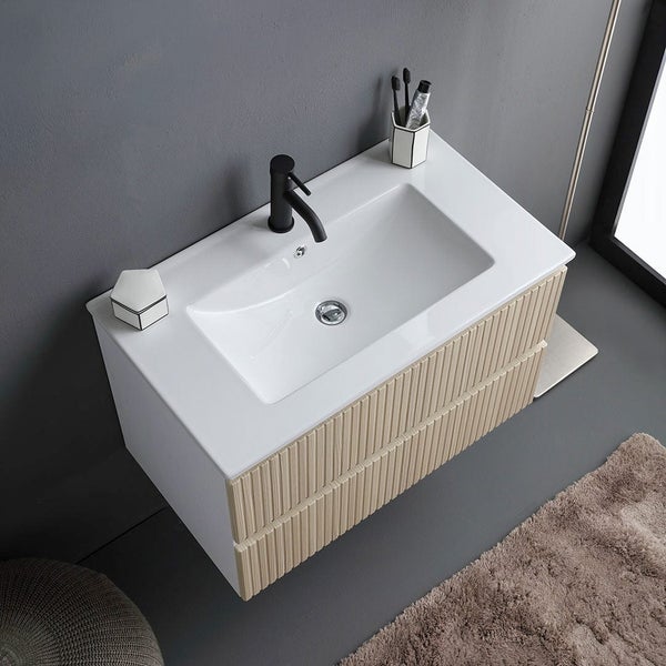 Waschtischunterschrank mit 2 Schubladen und Waschtisch, ohne Spiegel - 100cm x 46cm, geriffelt | Bilbao