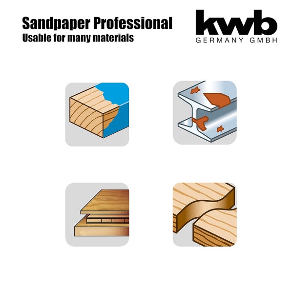 kwb Schleifstreifen 93x186 mm - Edelkorund, Körnung 40, 80, 240 - Werkzeugloser Wechsel - Für Holz und Metall - Hochwertige Qualität, Braun