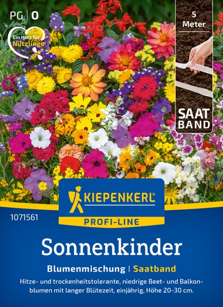 Saatband Blumenmischung Sonnenkinder von Kiepenkerl für sonnige Standorte, hitzetolerant, 5 Meter lang.
