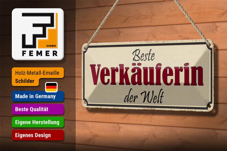 Blechschild Spruch 27x10cm beste Verkäuferin der Welt Dekoration