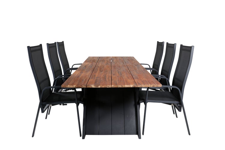 Doory Gartenset Tisch 100x250cm und 6 Stühle Copacabana schwarz, natur. 100 X 250 X 75 cm