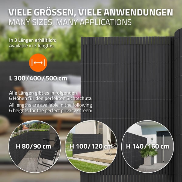 ECD Germany PVC Sichtschutzmatte 90x600 cm (2x 3m), Anthrazit, Sichtschutzzaun 3-Gewicht-Verstärkung, UV-beständig, Windschutz Balkonverkleidung Zaunblende, Sichtschutz für Garten, Balkon und Terrasse
