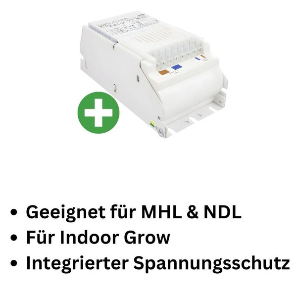 Vorschaltgerät 250W für NDL & MHL – Grow-Ballast mit Spannungsschutz – Einsteigerfreundlich, zuverlässig & kompatibel mit gängigen Pflanzenlampen+