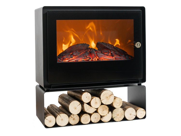 Schwarzer Elektrokamin mit Holzscheiten