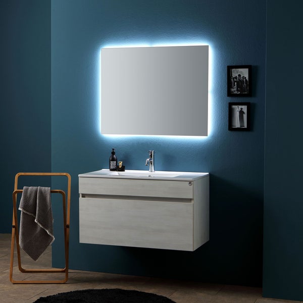 Unterschrank, Waschtisch und LED Lichtspiegel, 90x46cm | Sole