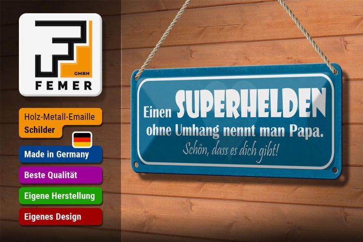 Blechschild Spruch 27x10cm Papa Superheld ohne Umhang schön Dekoration