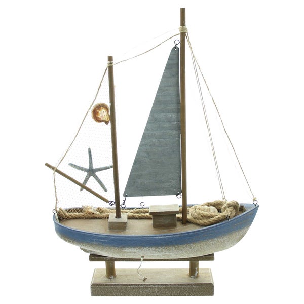 FRANK FLECHTWAREN | LED-Deko Segelschiff, 35,5 x 11,5 x 48 cm, HOLZ, KUNSTSTOFF, SISAL, METALL