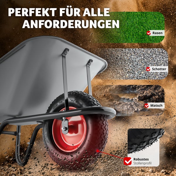 Schubkarre tectake Oskar Belastbarkeit 150 kg aus verzinktem Stahl silber
